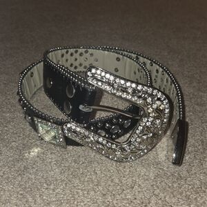 Western Black Belt with Silver Rhinestones Embellishments